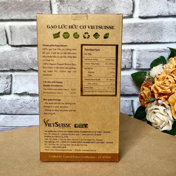 Gạo Lứt Hữu Cơ VietSuisse 1kg