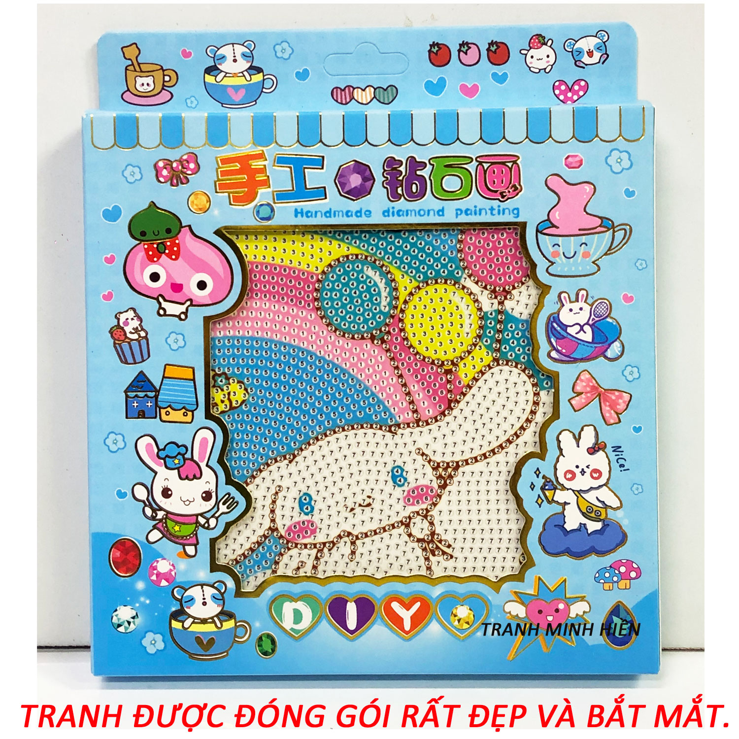 Tranh Đính Đá Tặng Khung - Gấu Con Đáng Yêu 38 - Tranh Minh Hiền (TỰ ĐÍNH ĐÁ)