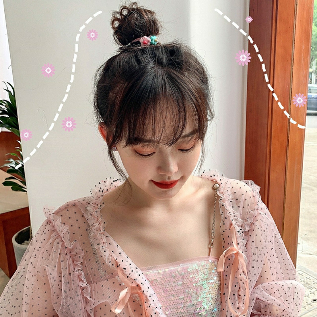 Dây cột tóc hoa mai nhí - 01 thun