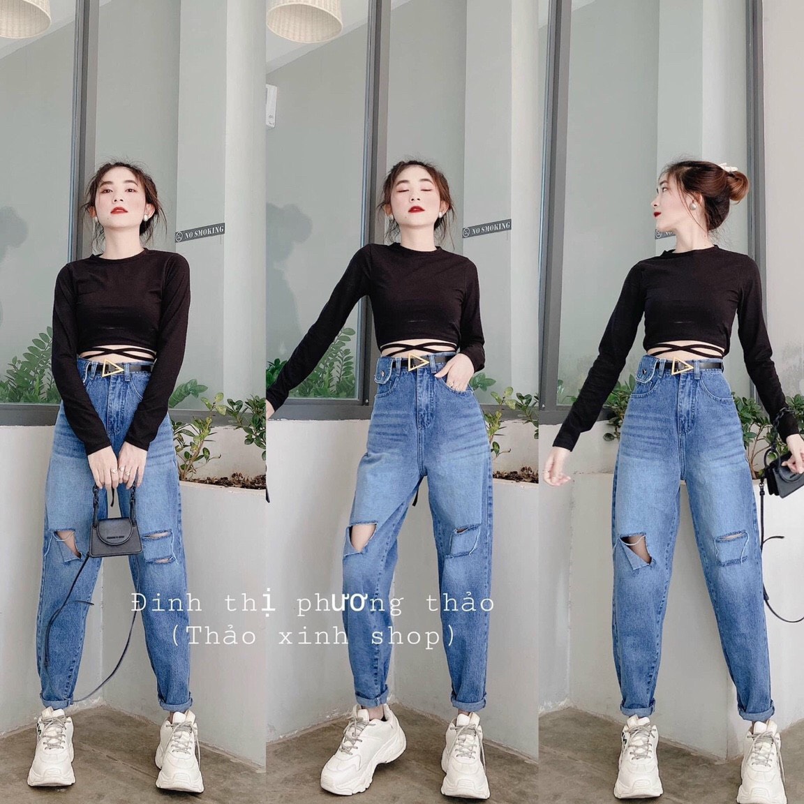 Áo kiểu croptop tay dài cột dây eo cực xinh , chất thun lụa mềm mịn mát