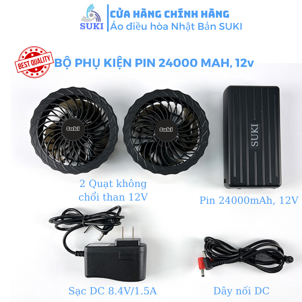 Bộ phụ kiện áo điều hòa đầy đủ 1 pin 24000mAh kèm sạc + 2 quạt không chổi