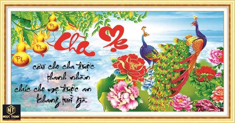 Tranh đính đá cha mẹ cao cấp -kt: 106x55cm
