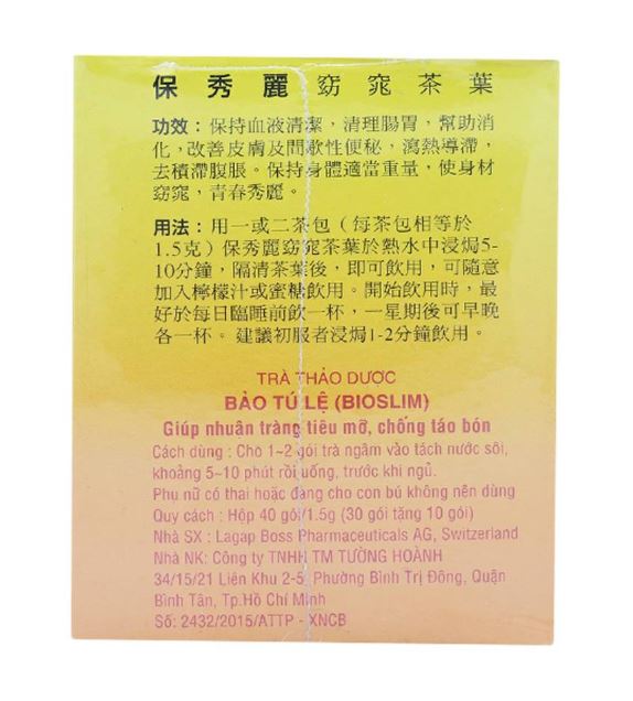 Trà Túi Lọc Giảm Cân Bảo Tú Lệ Bioslim (Hộp 40 gói)