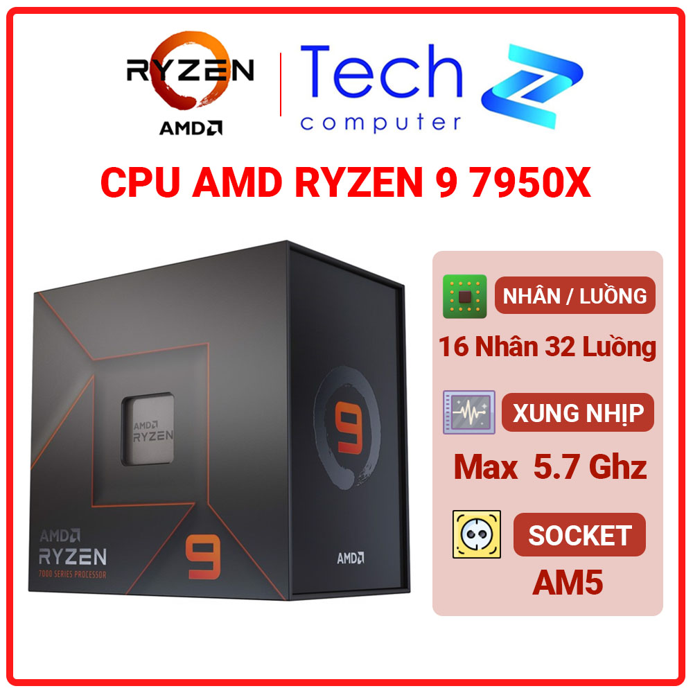 Cpu amd ryzen 9 7950x (4.5 ghz upto 5.7ghz / 81mb / 16 cores, 32 threads / 170w / socket am5)