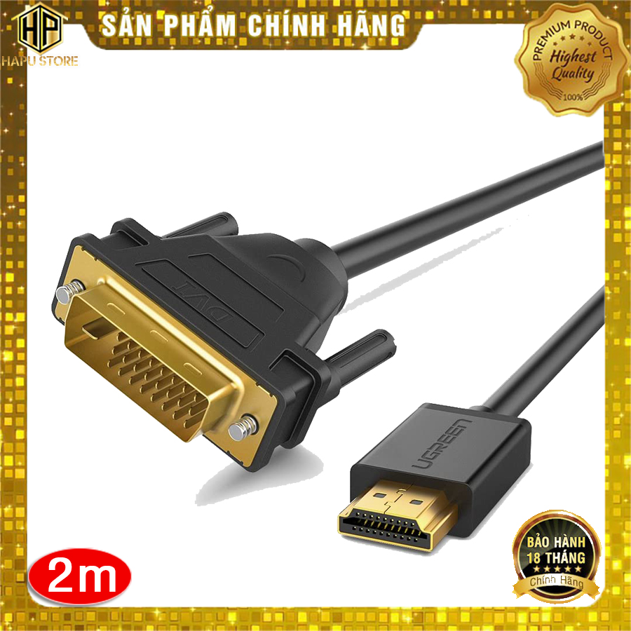 Cáp hdmi sang dvi 24+1 ugreen 10135 dài 2m chính hãng - hapustore