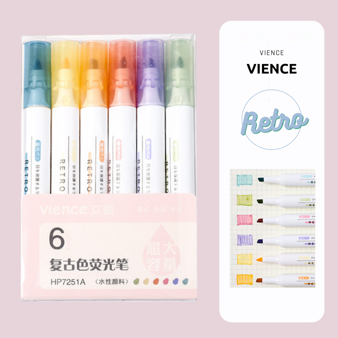 Bộ 6 Bút Vience Retro Color Highlight