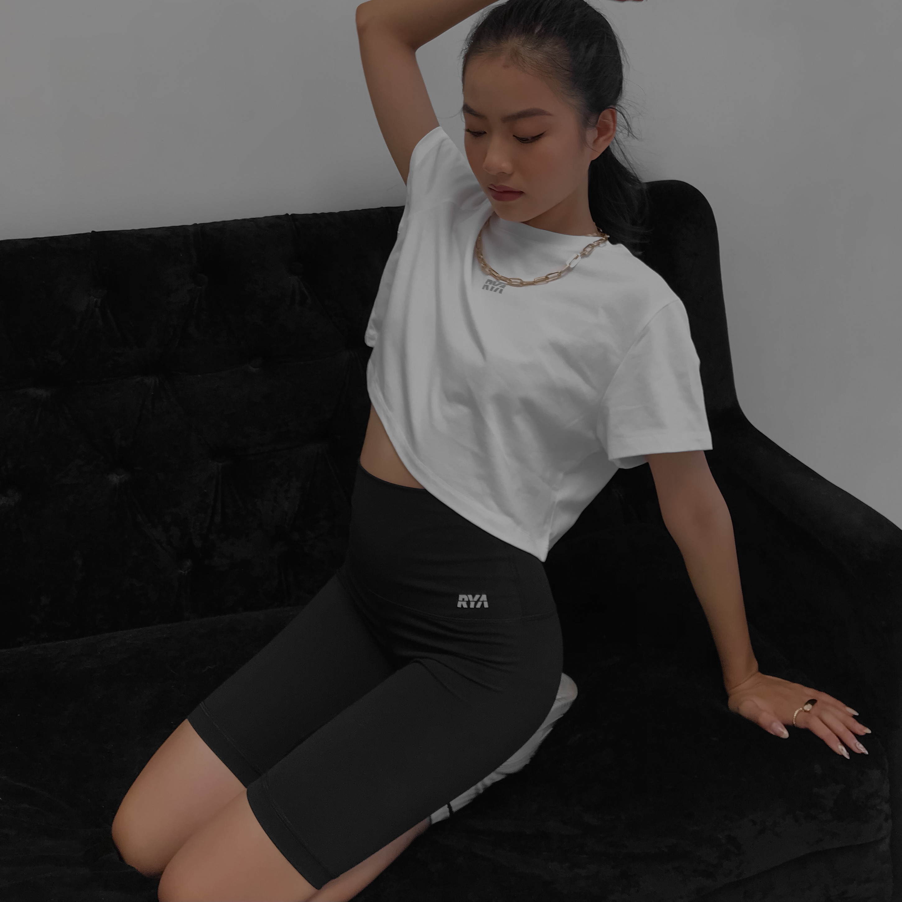 Quần gym nữ đùi/ biker nữ RYACTIVE - LONG BIKER Black