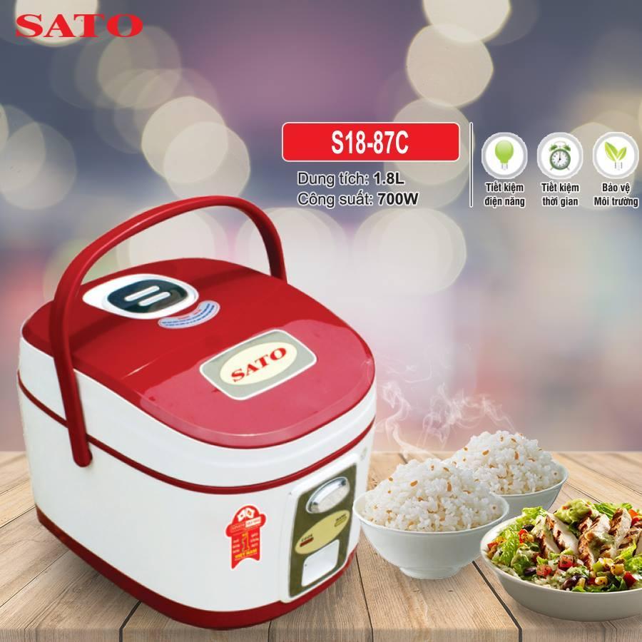 Nồi cơm điện Cao cấp SATO S18-87C 1.8L Trắng đỏ (700W)