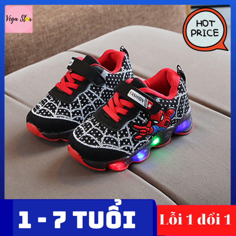 Giày thể thao nam cho bé trai từ 1 đến 7 tuổi có đèn led / Giày spider man - người nhện / giày nam, giày sneaker nam êm chân cho bé trai