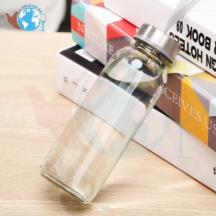 [HCM]Bình Thuỷ Tinh Đựng Nước 300ML Dây Xách NẮP XÁM
