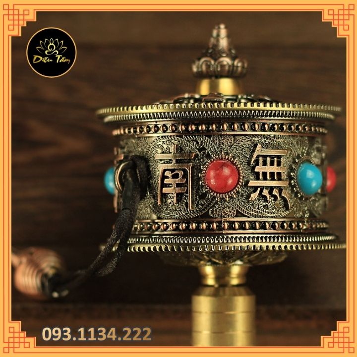 Kinh luân cầm tay có chứa câu chú Om Mani Padme Hum bánh xe kinh luân MS450 pháp khí đồ thờ cúng