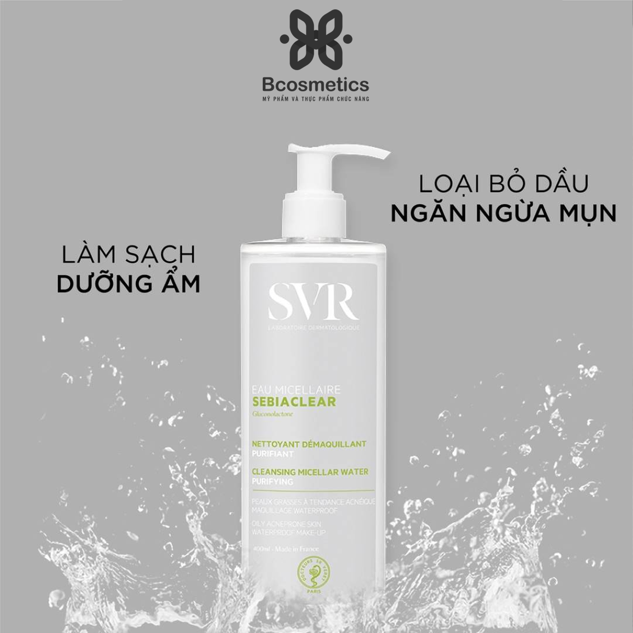 (Mẫu mới 2022) Nước Tẩy Trang Da Dầu Mụn SVR Micellar Sebiaclear Eau Micellaire 400ml