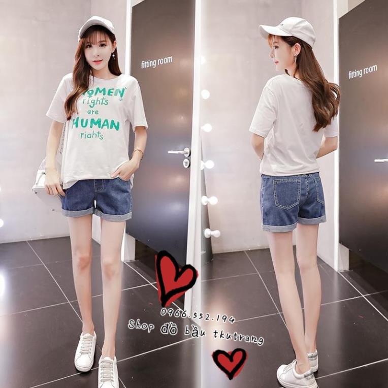 Quần bầu short jean, quần sooc bầu cực dễ mix đồ( hàng có sẵn giao ngay)