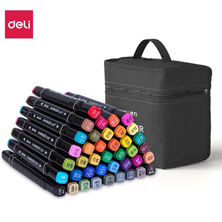 Bút màu marker chuyên nghiệp Deli -kèm túi vải - 30/40/60/80 Màu - 70806