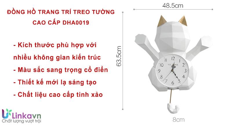 Đồng hồ trang trí treo tường cao cấp DHA0019 – Mô hình mèo xanh may mắn