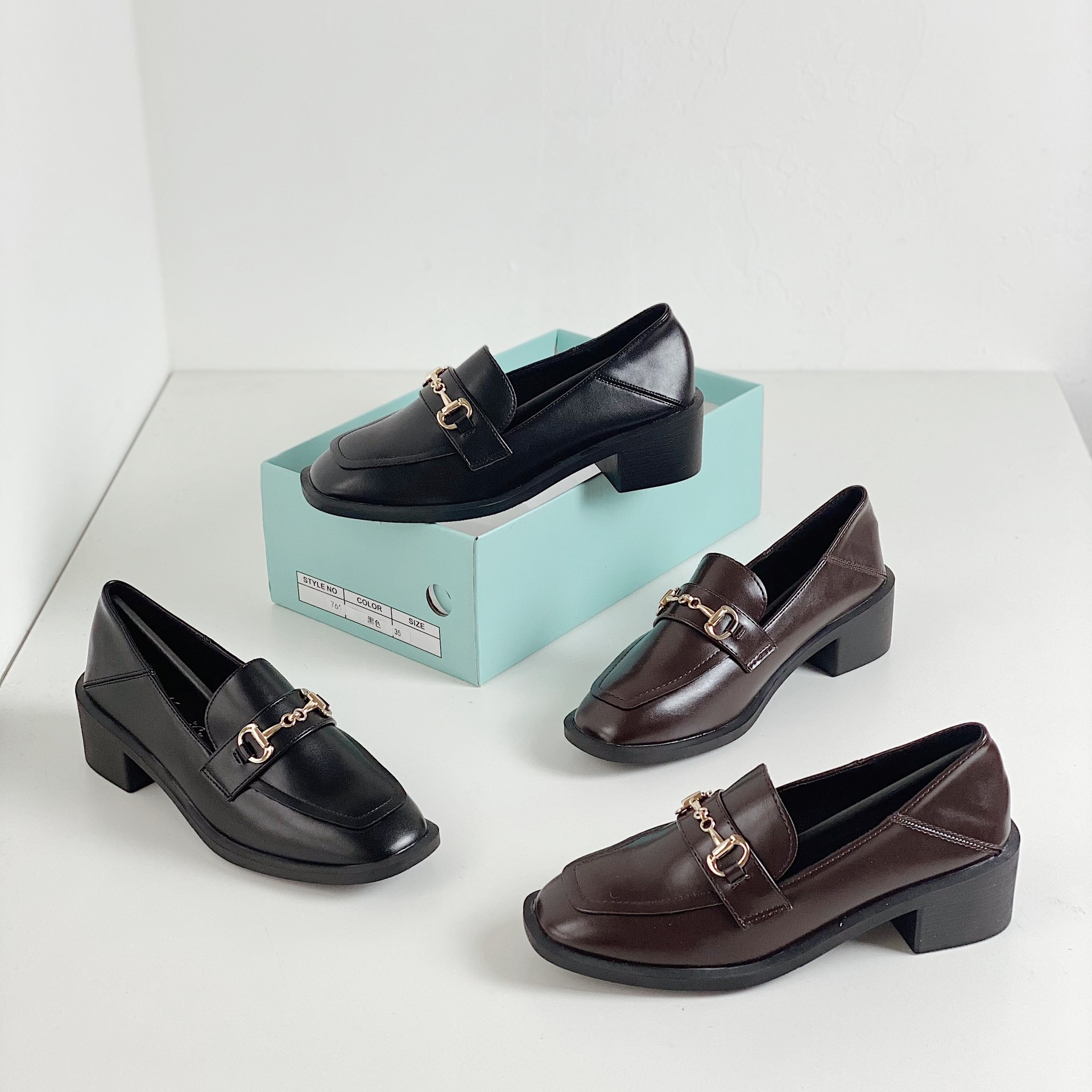 Giày Nữ Moccasin Loafer Moca Basic Da Mềm Fullbox 5cm Màu Đen Nâu