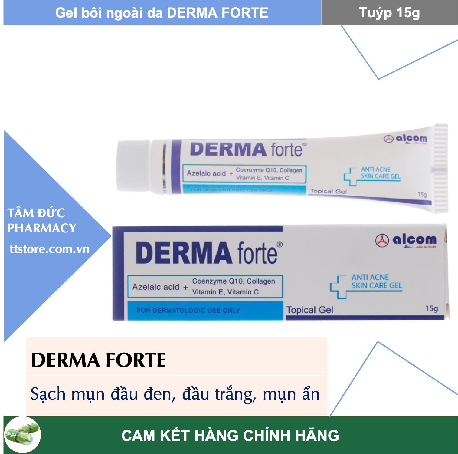 Kem bôi mụn Derma Fort 15gr Giảm mụn mờ sẹo hết thâm derma forte