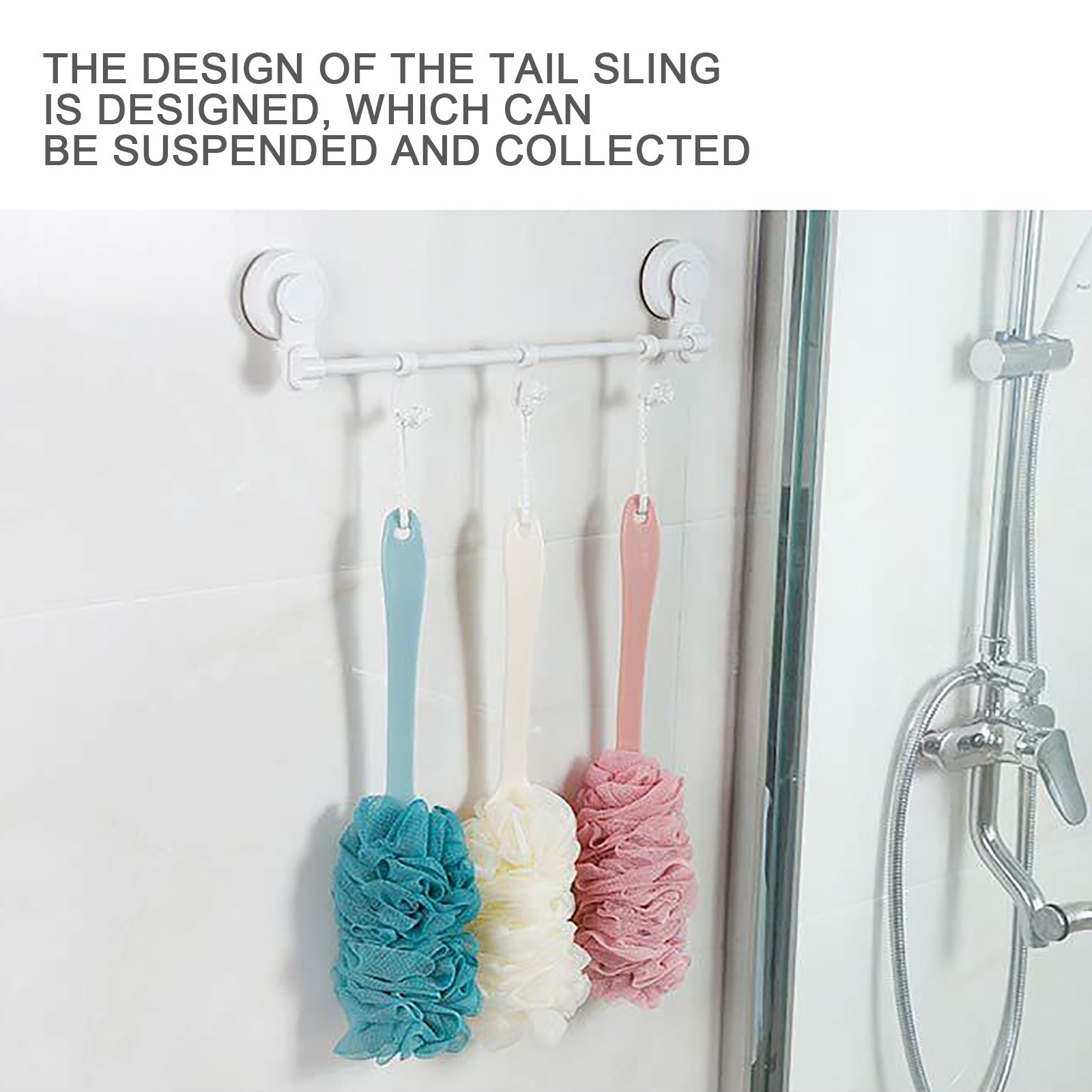 Puff Ball Scrubber Bath Shower Body Back Brushes Mesh Soft Fur With Long Handle Clean Handle Bath Ball Washcloth Exfoliating