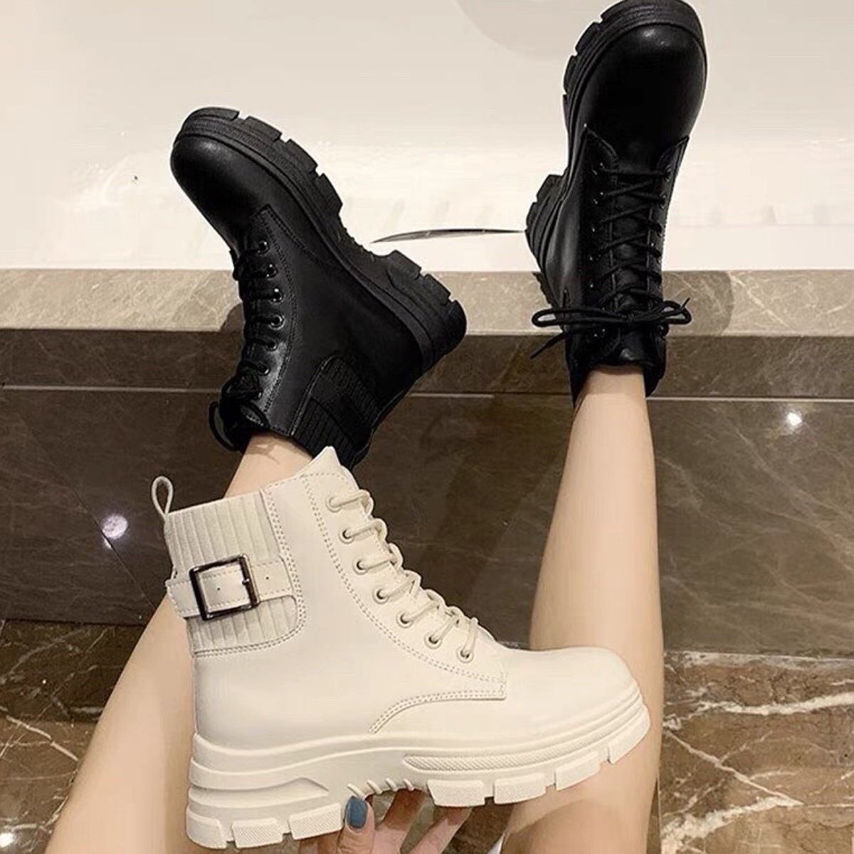 GIẦY BỐT CỔ CHUN HÀN QUỐC PHỐI KHUYA