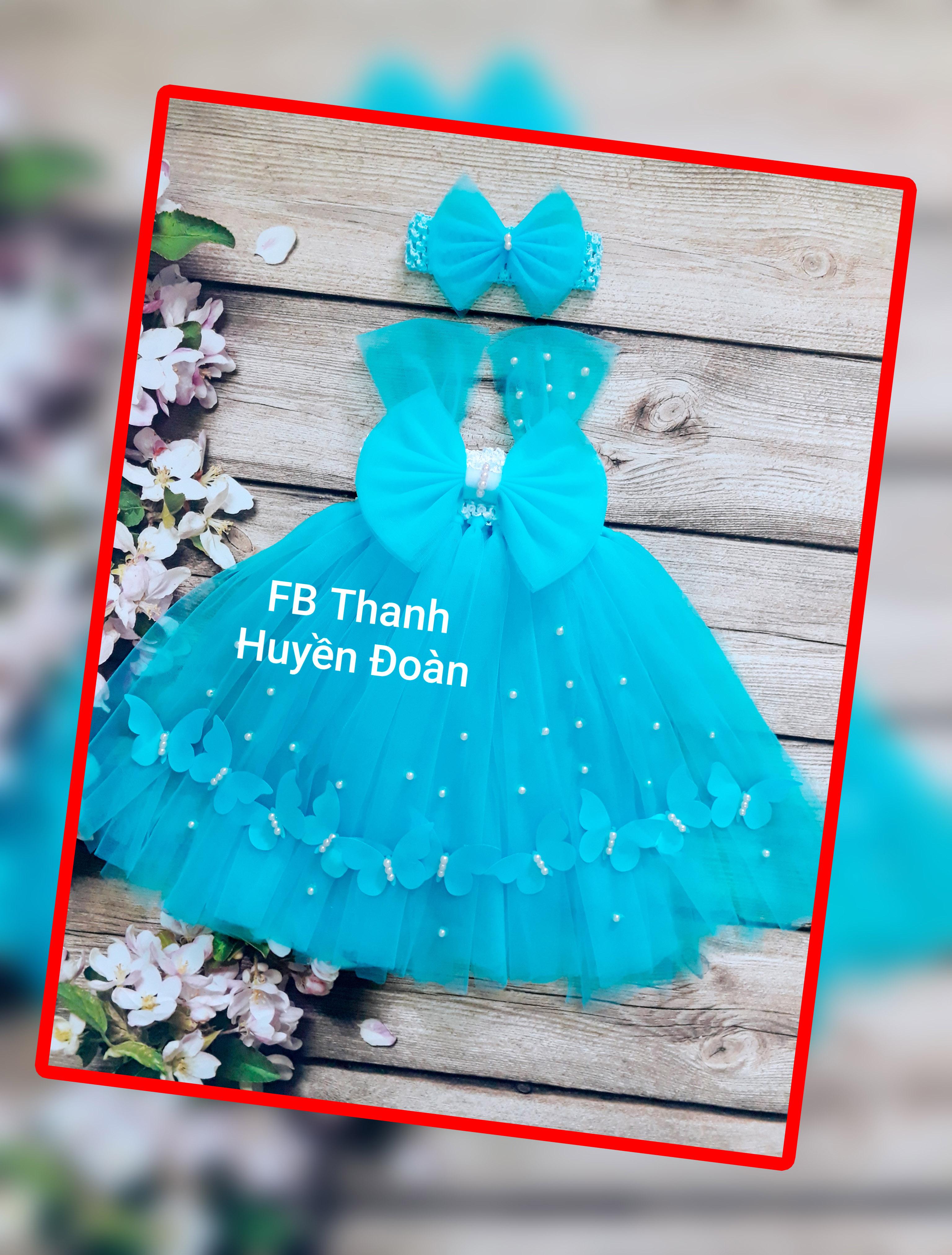 Váy tutu công chúa xanh lam nơ