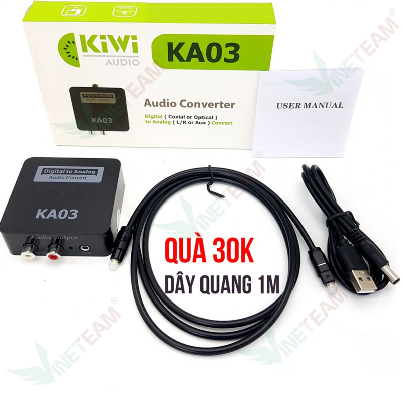 Bộ chuyển đổi âm thanh TV 4K quang optical sang audio AV ra amply + Cáp optical Kiwi KA03