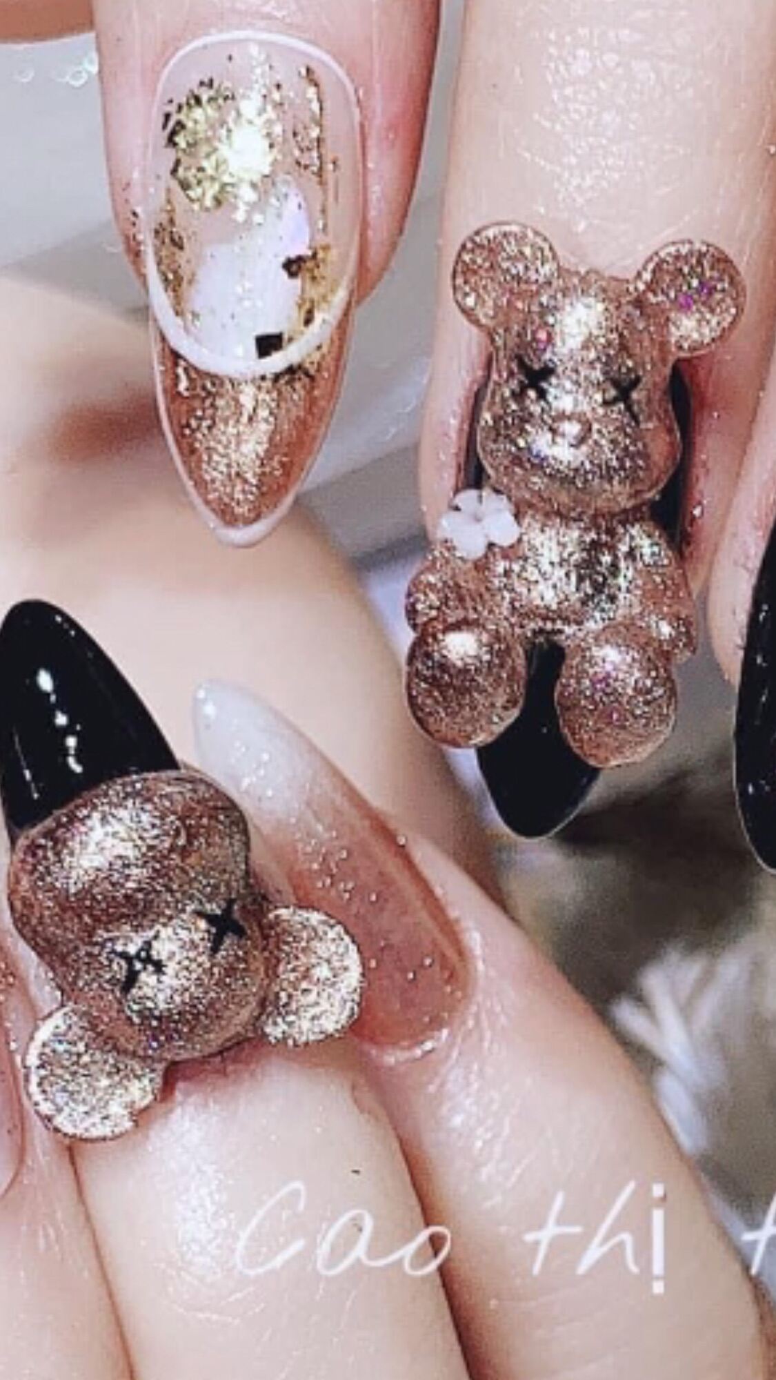 Bộ 24 móng tay giả - móng up nail thiết kế - gấu bearbrick