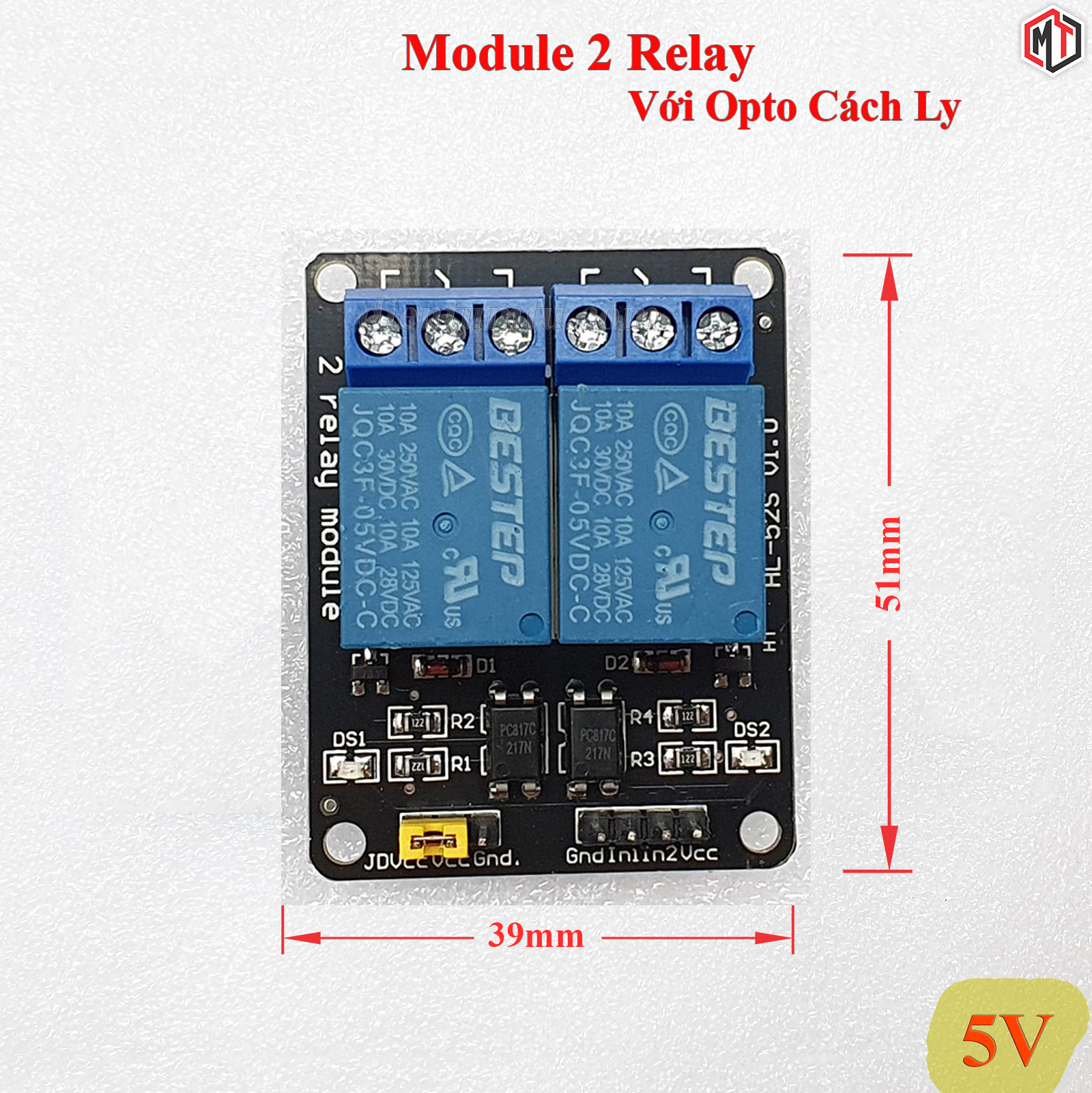 Module 2 Relay Kích Mức Thấp (LOW) Có Opto Cách Ly 5VDC - 12VDC - 24VDC