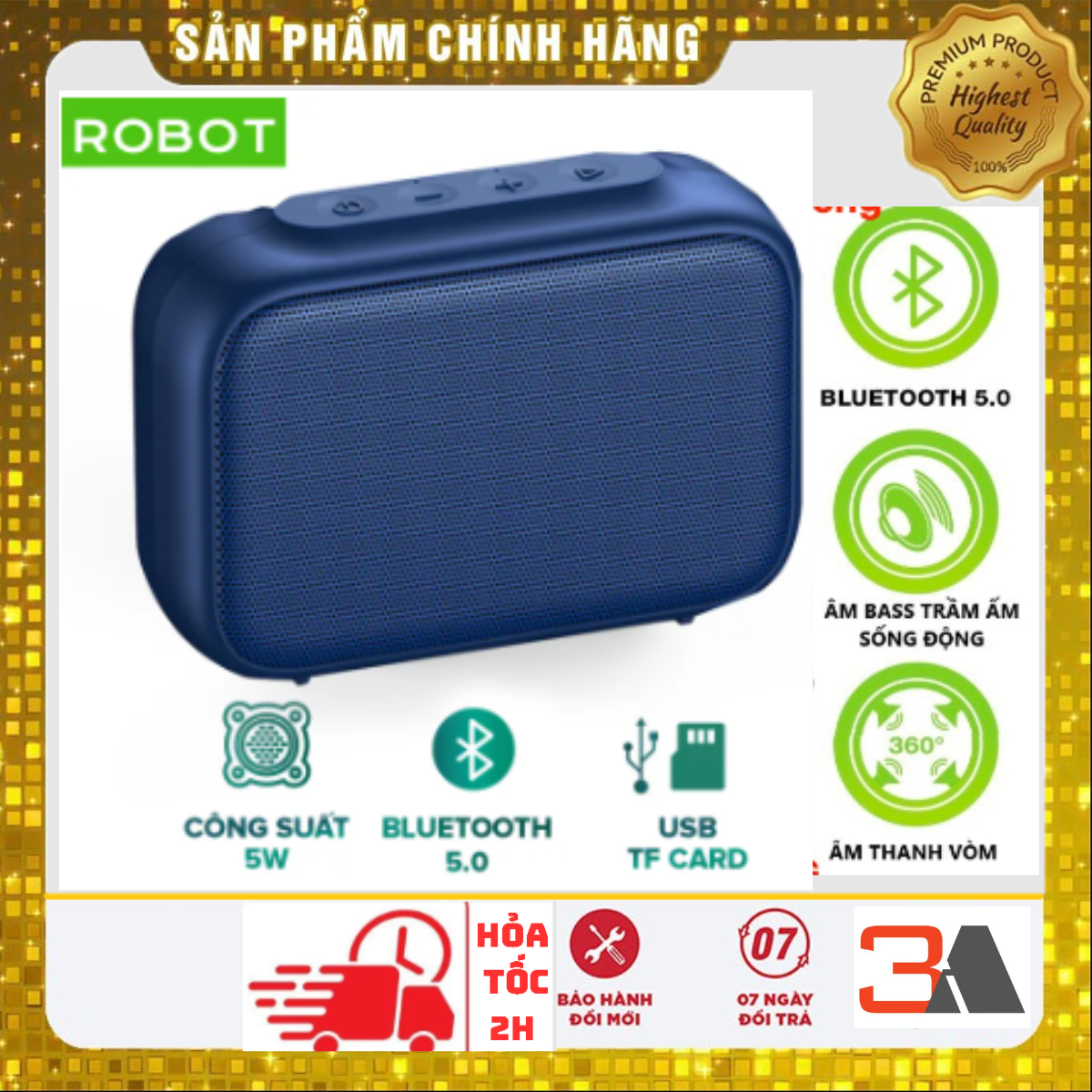 Loa bluetooth mini 5.0 hỗ trợ thẻ micro sd & usb -rb100- bảo hành 1 năm 1 đổi 1