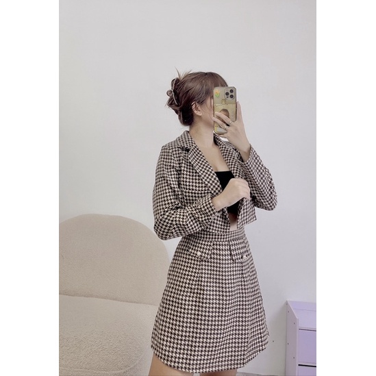 Set dạ bố caro vest croptop 2 món ( có bigsize cho nàng chubby )