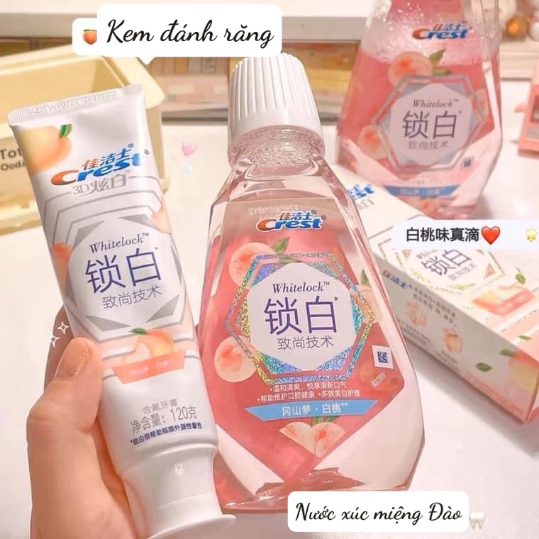 Kem đánh răng - Nước xúc miệng Crest hương quả Đào