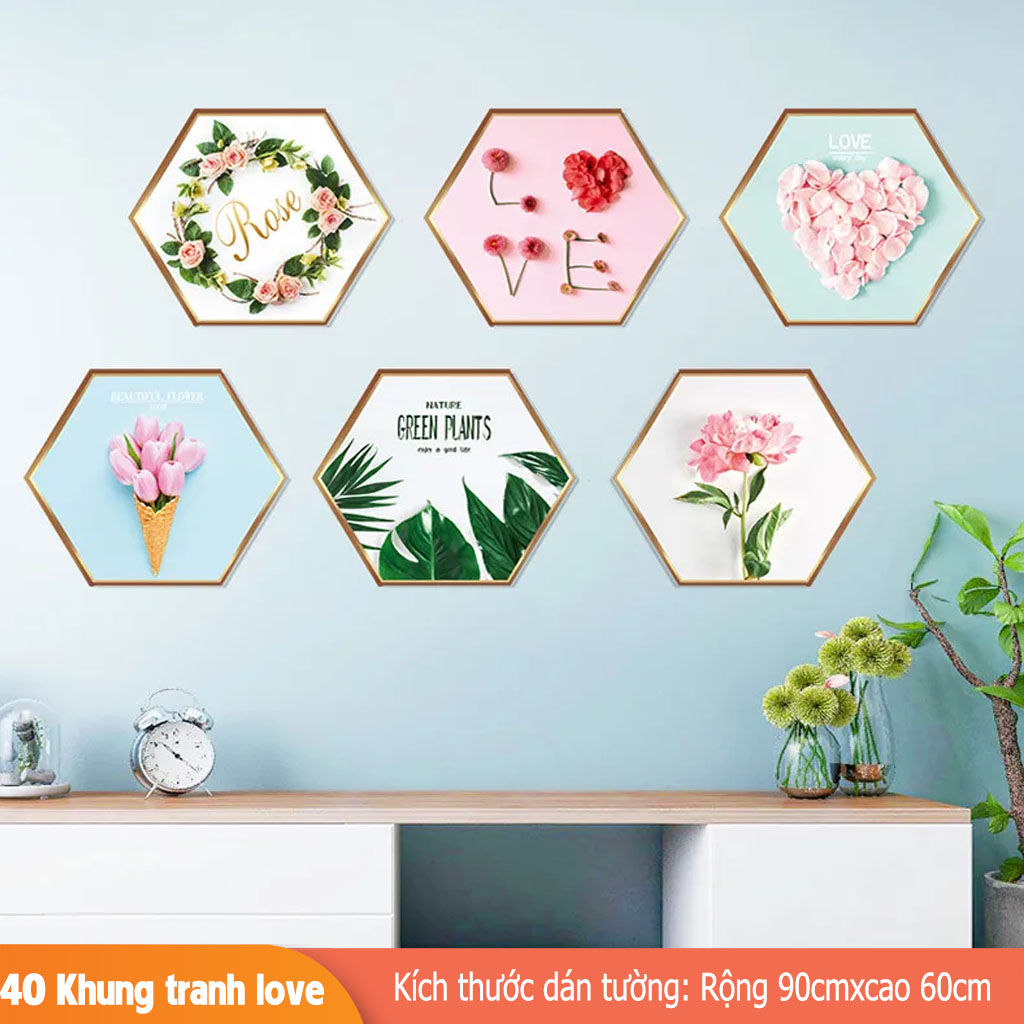 [HCM]Decal dán tường trang trí - KHUNG TRANH HOA LOVE HIỆN ĐẠI-HT92002