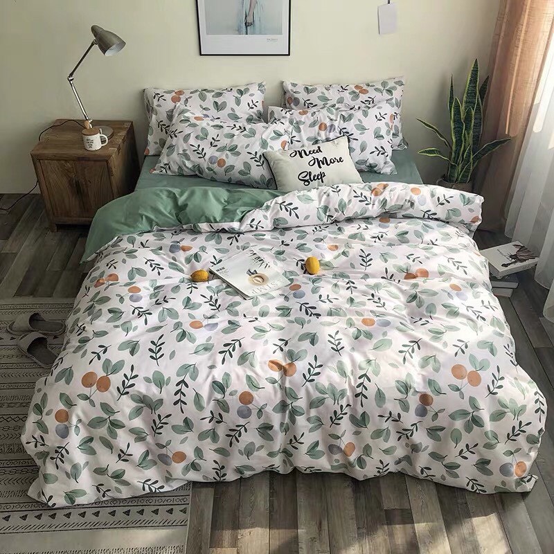 Bộ Chăn Ga Gối Cotton Màu Cam Xanh Gồm Có 4 Món Là Vỏ Chăn, Ga Trải Giường, Đôi Vỏ Gối Nằm Nằm Êm Ái Dễ Chịu, Giúp Giấc Ngủ Ngon Và Sâu Giấc - Anhlam Store