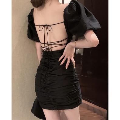 Đầm Tay Con Đan Dây Lưng GOHA (ĐEN)