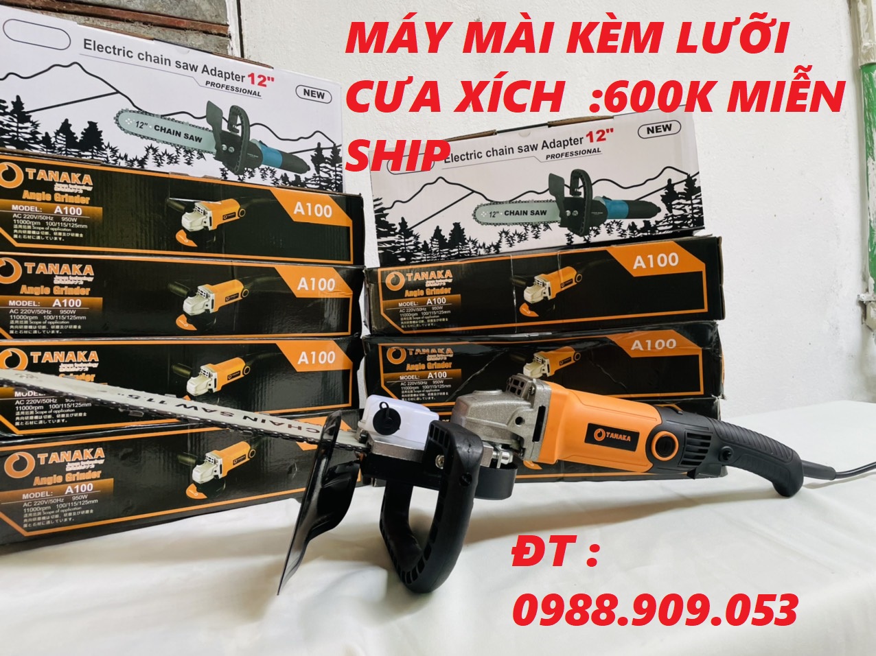 Combo máy mài kèm lưỡi cưa xích cắt cây