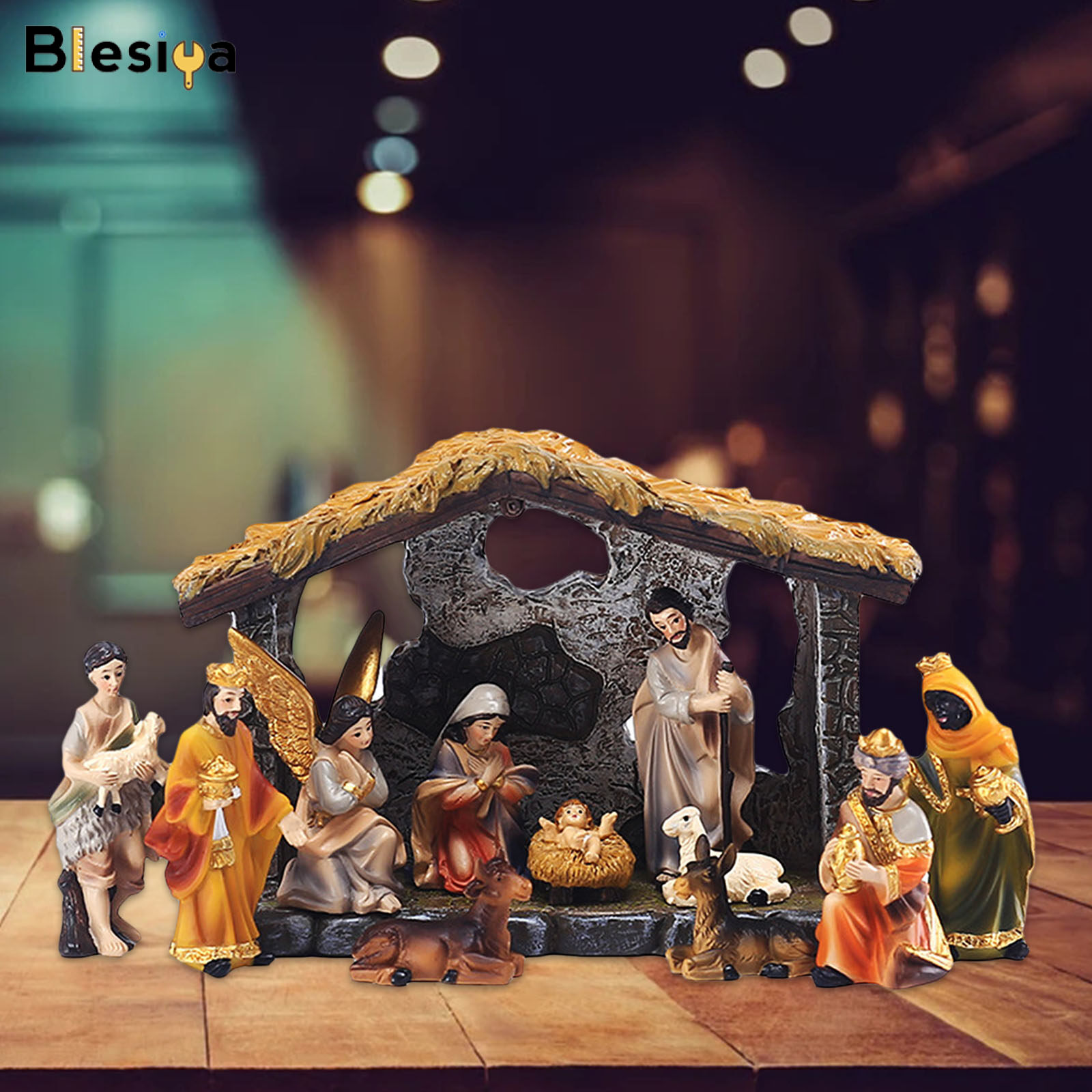 Blesiya Holy Family Nativity Figurines Birth of Jesus Religious Desk Ornament Gift