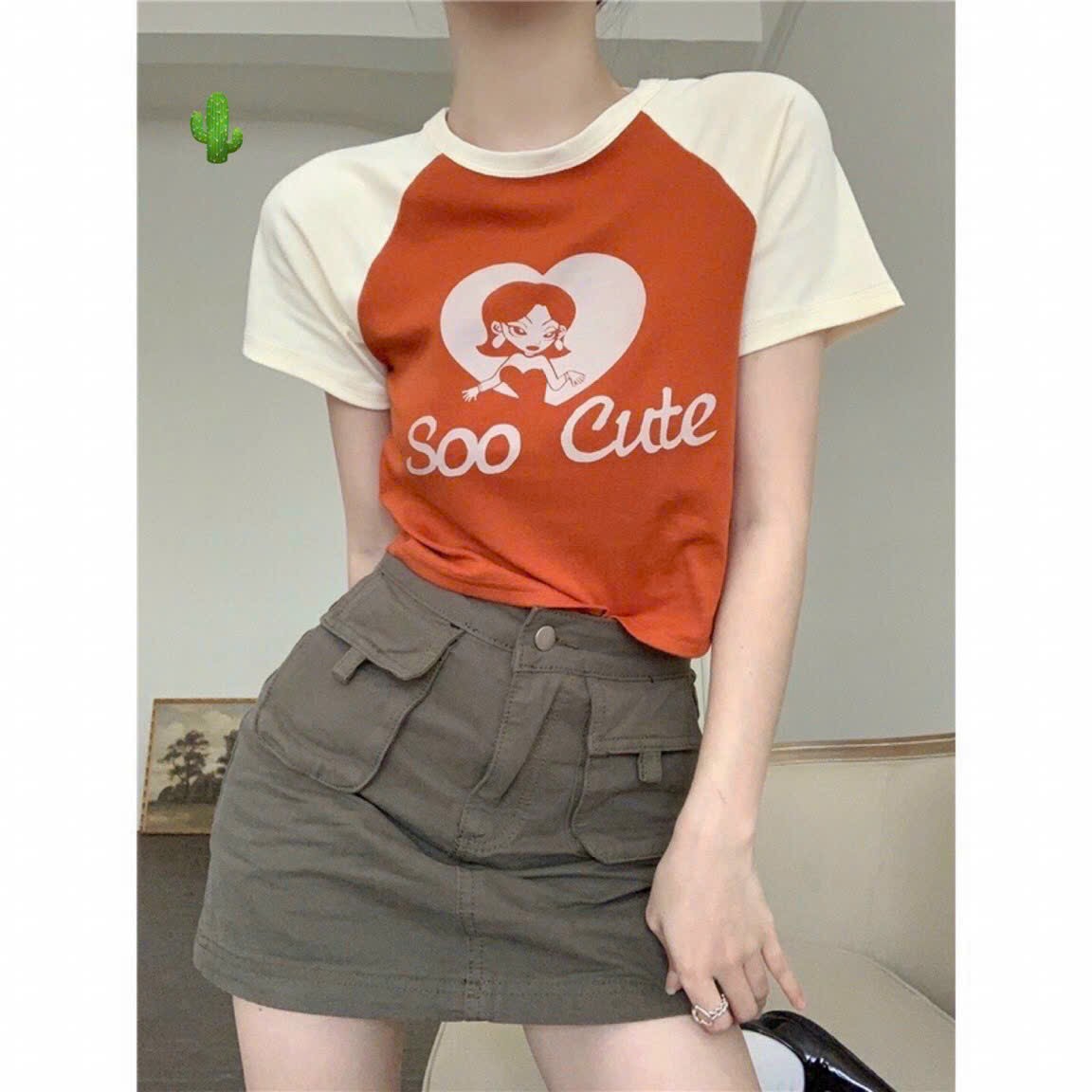 [HCM] Áo Thun Croptop Phối 2 Màu (soo cute)