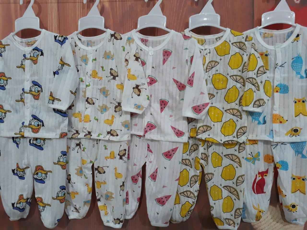 Combo 5 bộ dài cotton giấy cài vai cho bé