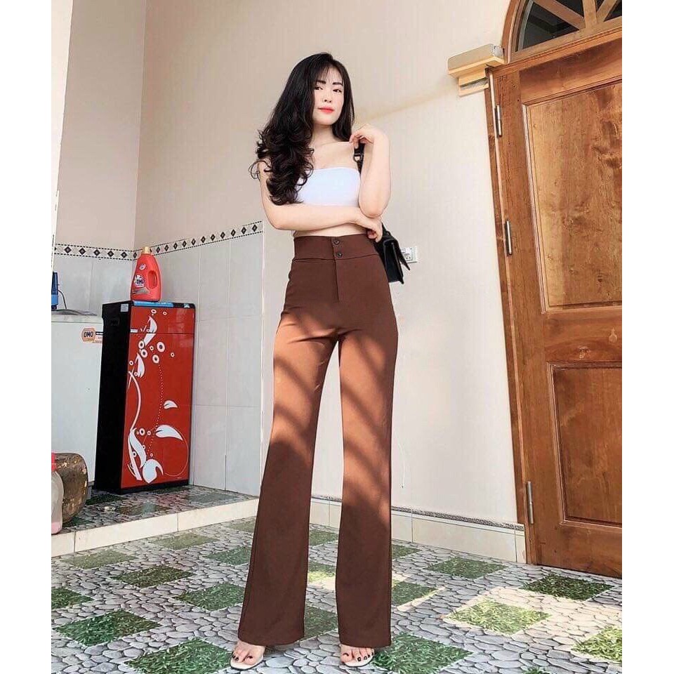 Quần ống loe cạp cao 2 khuy