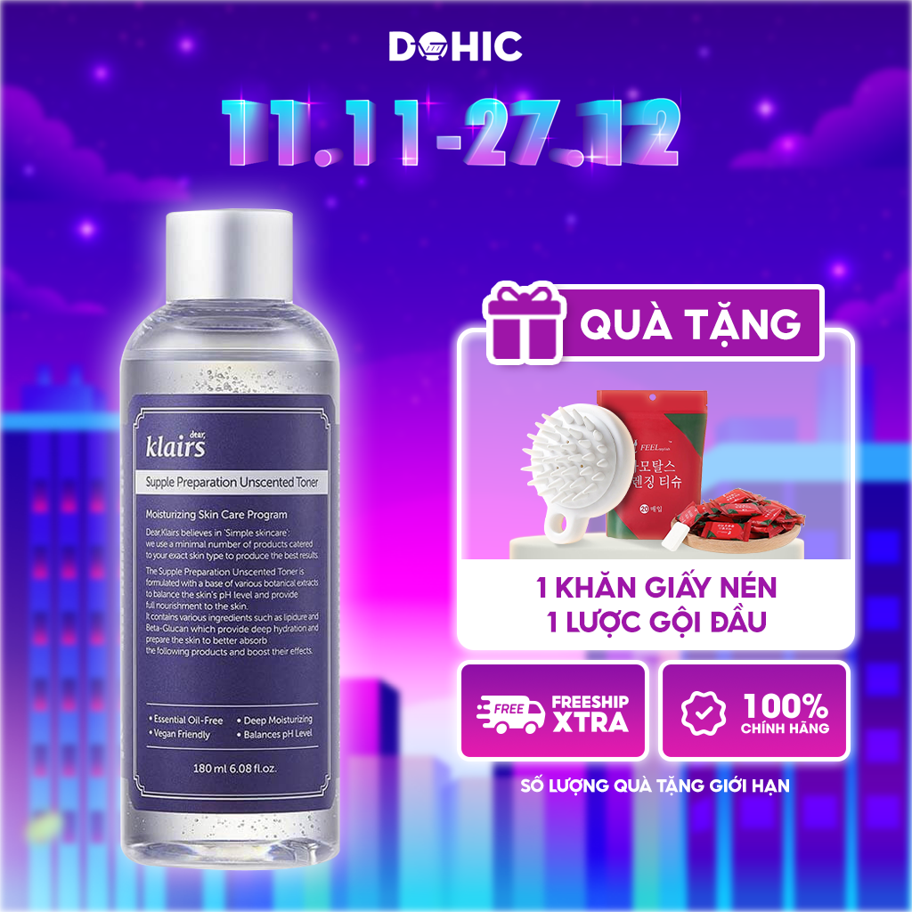 Nước hoa hồng không mùi Dear, Klairs Supple Preparation Unscented Toner 180ml