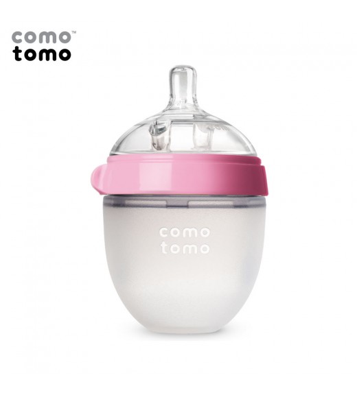 BÌNH SỮA SILICONE COMOTOMO 150ML -0-3m-Hồng