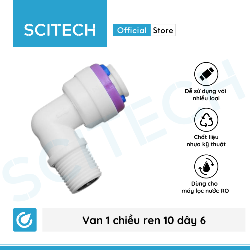 [HCM]Van 1 chiều ren 10 dây 6 máy lọc nước (Co van 1 chiều vỏ màng RO/ Van 1 chiều co 10-6) - Scitech Water
