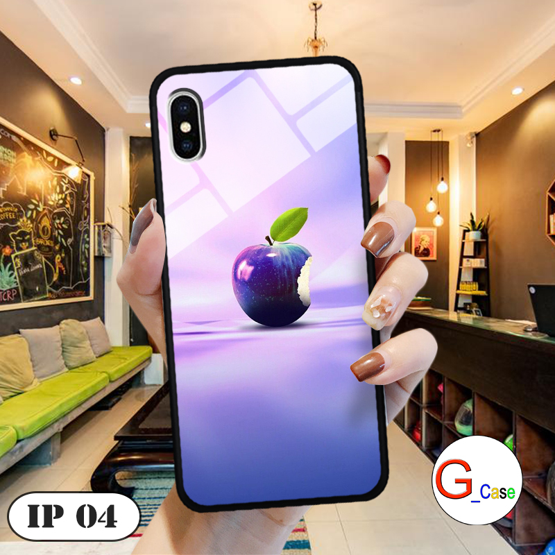 Ốp lưng iphone xs max - lưng kính in logo hãng điện thoại