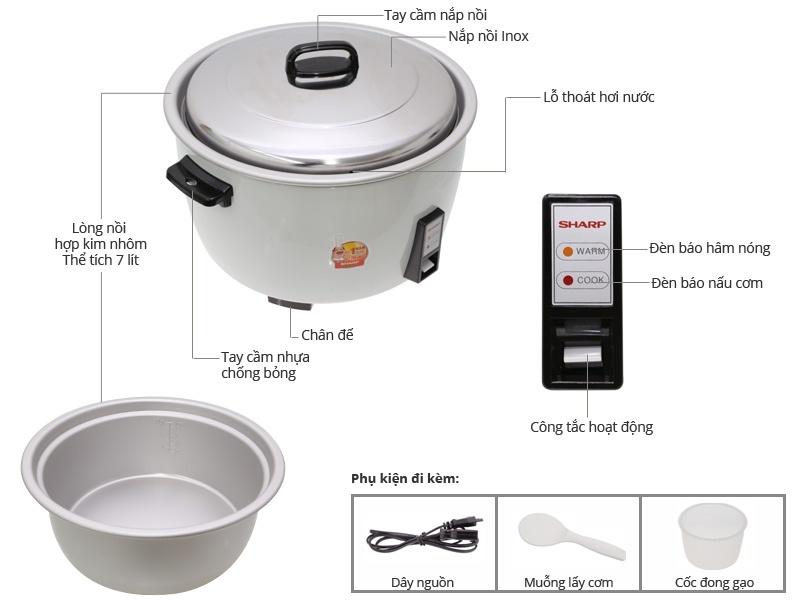 [Trả góp 0%]Nồi cơm điện nắp rời Sharp KSH-D1010V 10 lít