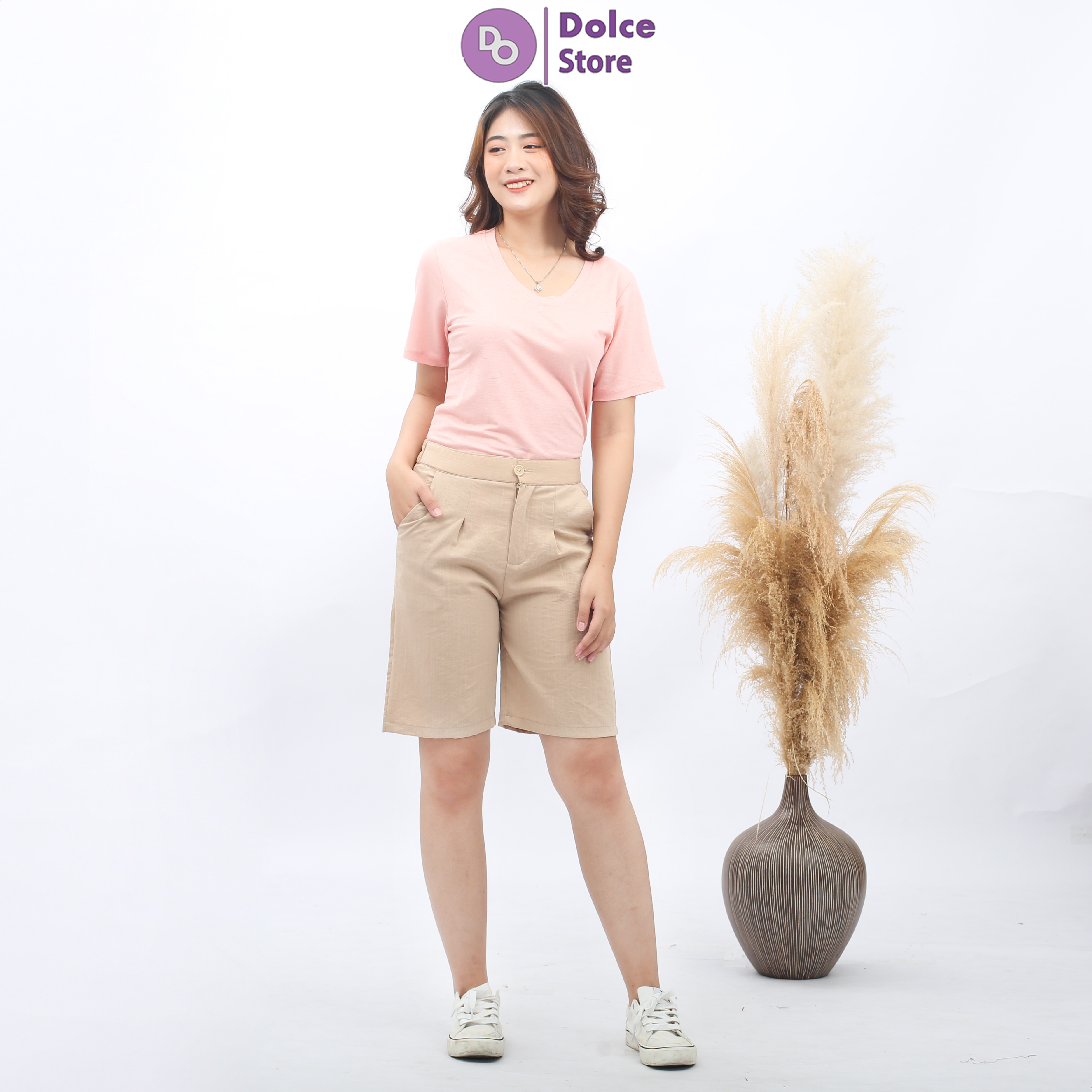 Quần short đũi cạp chun giả cúc - Dolce