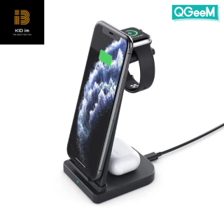 [HCM]Bộ Đế sạc không dây QGeeM Charging Stand chuẩn Qi 15W kèm Adapter sạc QC3.0 3 trong 1 cho iWatch, AirPods và iPhone-Đen thumbnail