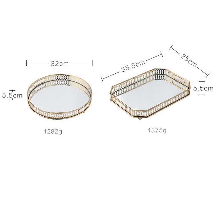 Khay gương trang trí, đựng cốc chén, đồ trang sức, decor