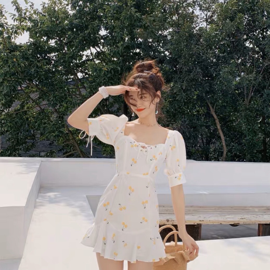 [HCM]Sleeveless dress Cherry Fishtail Knit Bust, Sleeveless, Thick Bow - DX532