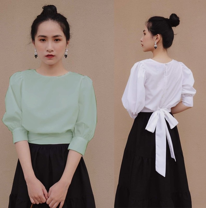 [HCM]Áo Cổ Tròn Thắt Nơ Sau