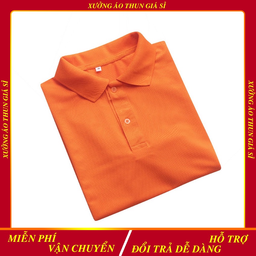 Áo Thun Cổ Trụ Vải Cá Sấu Thái 4 chiều màu Cam (Có size người lớn và trẻ em)