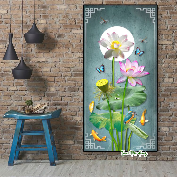 Tranh dán tường hoa sen khổ đứng